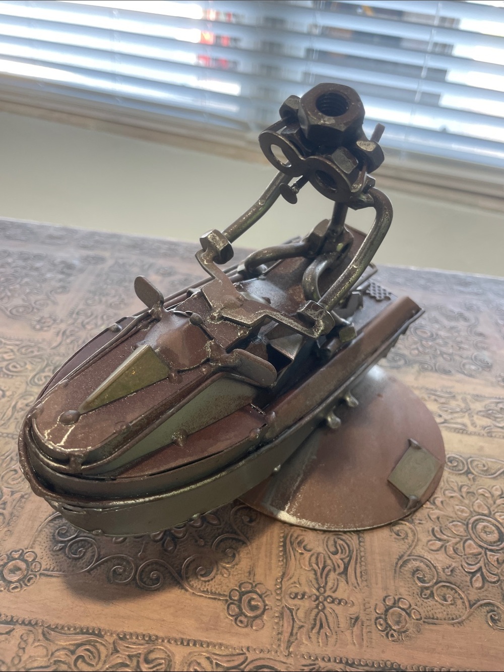 Handcrafted Metal Jet Ski Sculpture - Brown & Olive - Picture 2 of 9